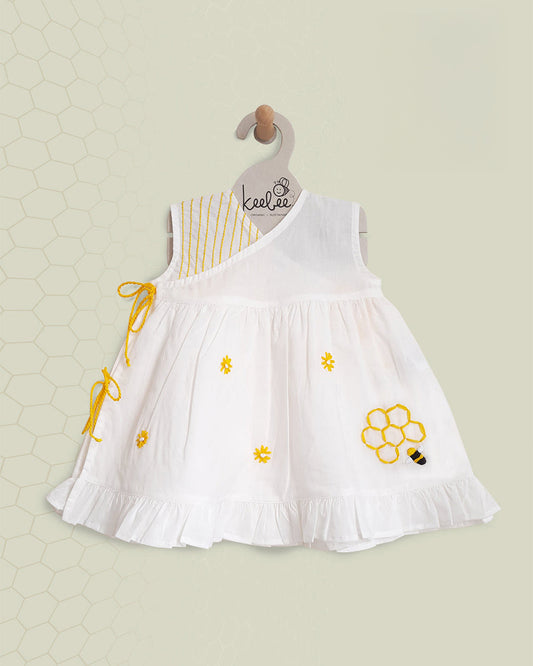Keebee Yellow Frock Dress-Honeycomb-Flared-Organic Cotton-For Infants