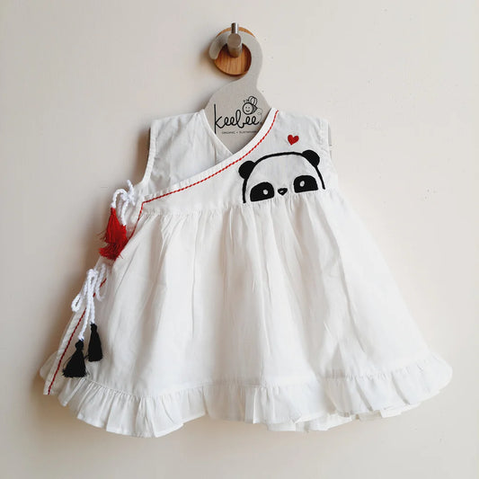 Keebee White Frock Dress-Panda-Flared-Organic Cotton-For Infants