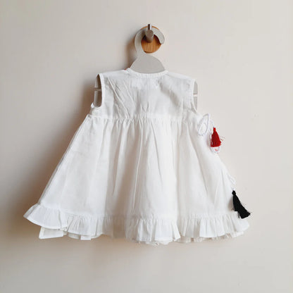 Keebee White Frock Dress-Panda-Flared-Organic Cotton-For Infants