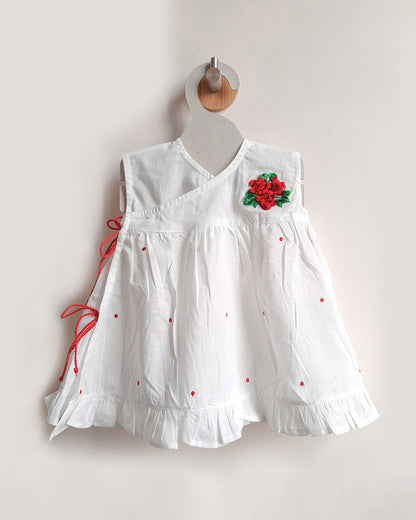 Keebee White & Red Frock Dress-Rose-Flared-Organic Cotton-For Infants