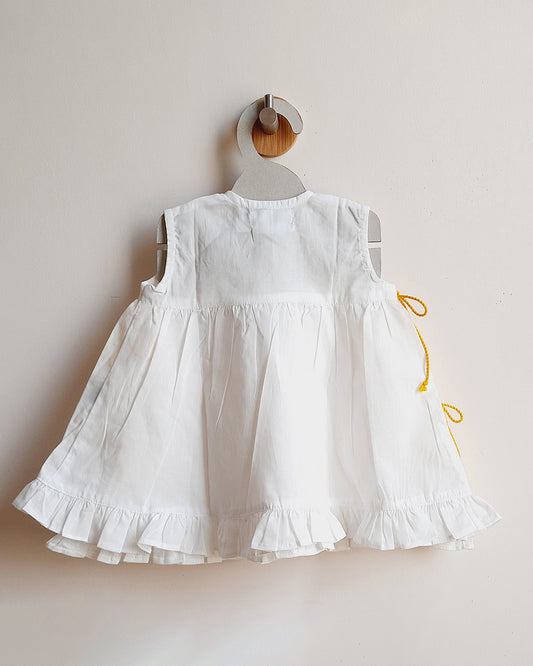 Keebee White & Yellow Frock Dress-Sun-Flared-Organic Cotton-For Infants