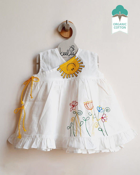 Keebee White & Yellow Frock Dress-Sun-Flared-Organic Cotton-For Infants