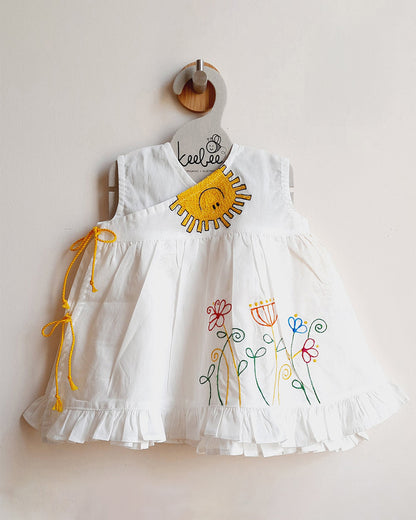 Keebee White & Yellow Frock Dress-Sun-Flared-Organic Cotton-For Infants