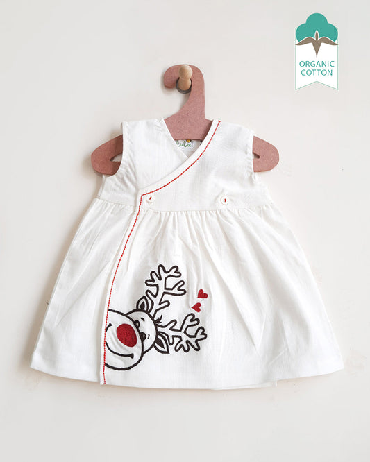 Keebee Red & Black Frock Dress-Reindeer-Flared-Organic Cotton-For Infants