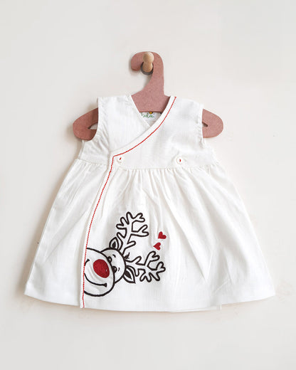 Keebee Red & Black Frock Dress-Reindeer-Flared-Organic Cotton-For Infants