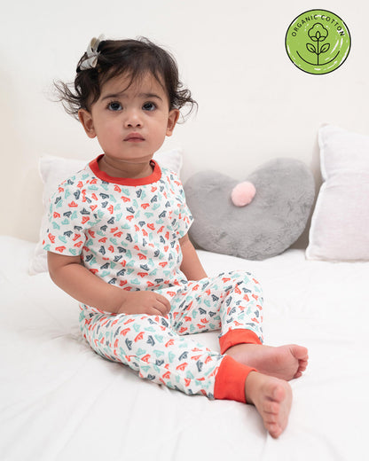 Keebee Red Nightsuit-Printed-Organic Cotton-For Infants