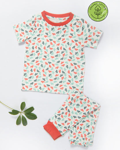 Keebee Red Nightsuit-Printed-Organic Cotton-For Infants