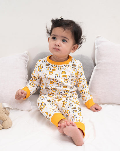 Keebee Orange Nightsuit-Animal Printed-Organic Cotton-Pack of 2-For Infants