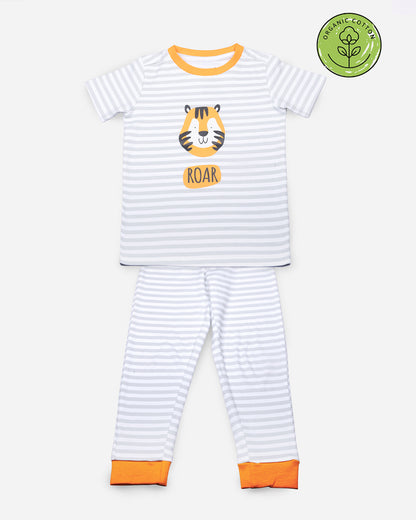 Keebee Orange Nightsuit-Animal Printed-Organic Cotton-Pack of 2-For Infants