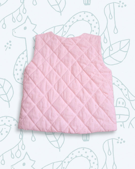 Keebee Pink Quilted Vest-Embroidered-Organic Cotton- For Infants