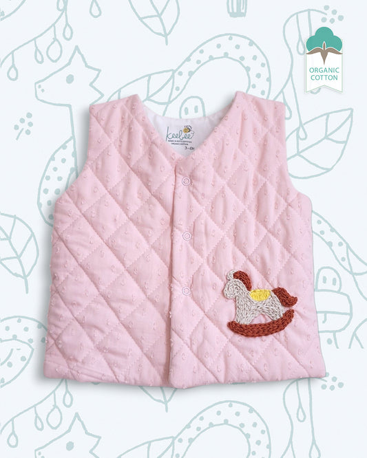 Keebee Pink Quilted Vest-Embroidered-Organic Cotton- For Infants