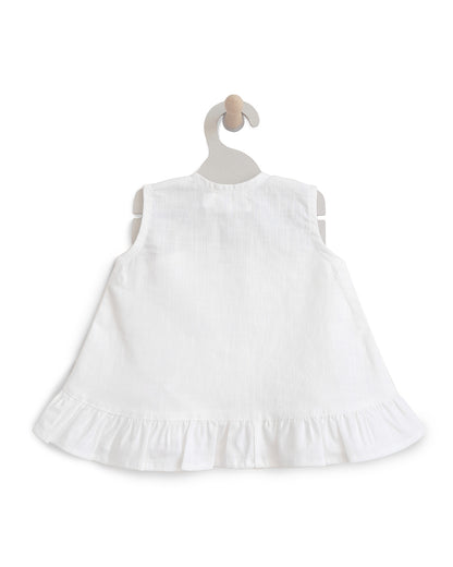 Keebee White Frock Dress-Buns Embroidered-Flared-Organic Cotton-For Infants