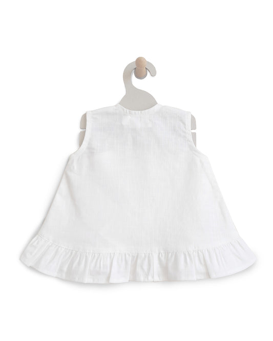 Keebee White Frock Dress-Buns Embroidered-Flared-Organic Cotton-For Infants