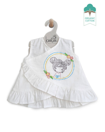 Keebee White Frock Dress-Buns Embroidered-Flared-Organic Cotton-For Infants