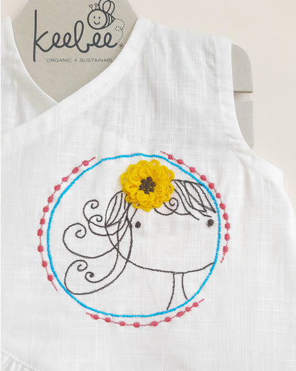 Keebee White Frock-Flower Embroidered-Flared-Organic Cotton-For Infants