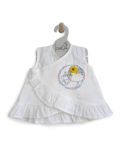 Keebee White Frock-Flower Embroidered-Flared-Organic Cotton-For Infants