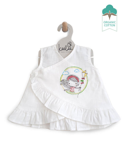 Keebee White Frock Dress-Kite Embroidered-Flared-Organic Cotton-For Infants