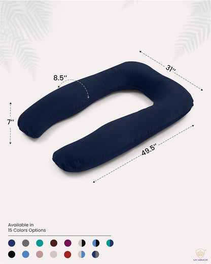 MY ARMOR U Shaped Pregnancy Pillow-Full Body-Navy Blue-Microfibre-Premium Velvet Outer Cover-For Maternity