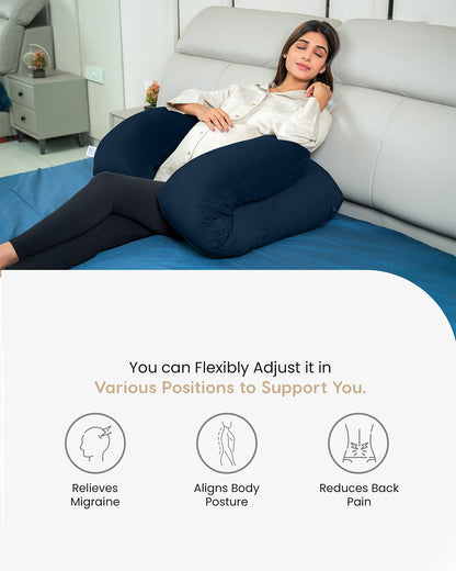 MY ARMOR U Shaped Pregnancy Pillow-Full Body-Navy Blue-Microfibre-Premium Velvet Outer Cover-For Maternity