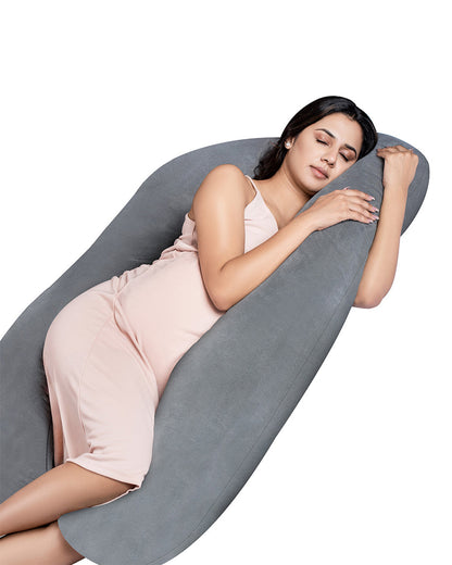 MY ARMOR U Shaped Pregnancy Pillow-Full Body-Grey-Microfibre-Premium Velvet Outer Cover-For Maternity