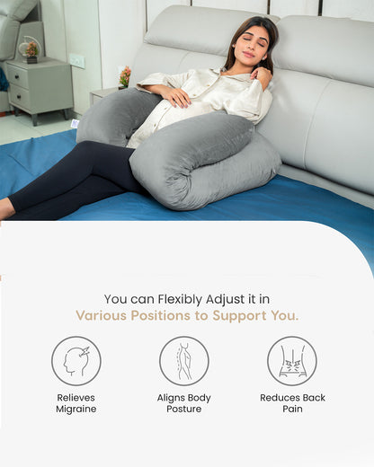 MY ARMOR U Shaped Pregnancy Pillow-Full Body-Grey-Microfibre-Premium Velvet Outer Cover-For Maternity