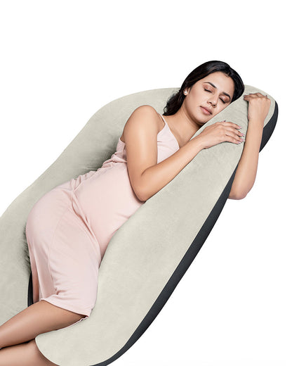 MY ARMOR U Shaped Pregnancy Pillow-Full Body-Black & Cream-Microfibre-Premium Velvet Outer Cover-For Maternity