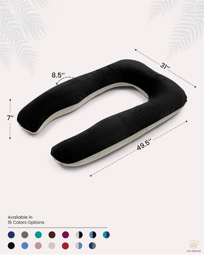 MY ARMOR U Shaped Pregnancy Pillow-Full Body-Black & Cream-Microfibre-Premium Velvet Outer Cover-For Maternity