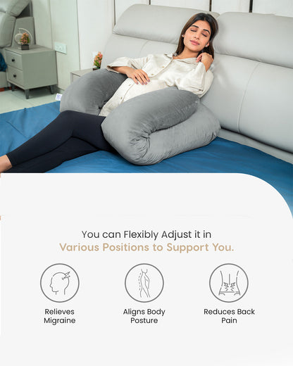 MY ARMOR U Shaped Pregnancy Pillow-Full Body-Black & Cream-Microfibre-Premium Velvet Outer Cover-For Maternity