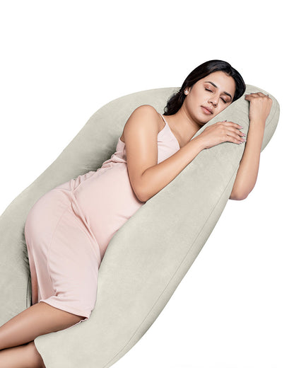 MY ARMOR U Shaped Pregnancy Pillow-Full Body-Cream-Microfibre-Premium Velvet Outer Cover-For Maternity