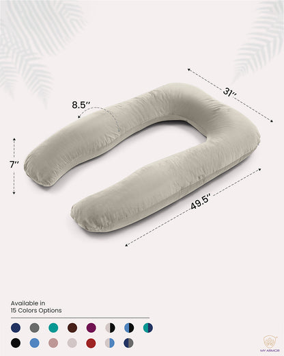 MY ARMOR U Shaped Pregnancy Pillow-Full Body-Cream-Microfibre-Premium Velvet Outer Cover-For Maternity