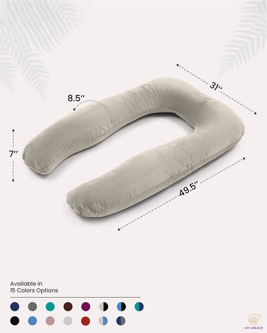 MY ARMOR U Shaped Pregnancy Pillow-Full Body-Cream-Microfibre-Premium Velvet Outer Cover-For Maternity