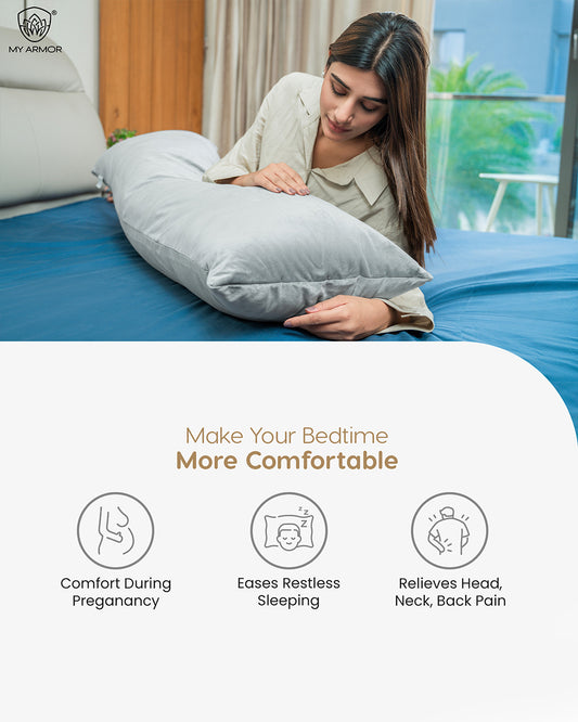 MY ARMOR Straight Pregnancy Pillow-Full Body-Grey-Microfibre-Premium Velvet Outer Cover-For Maternity