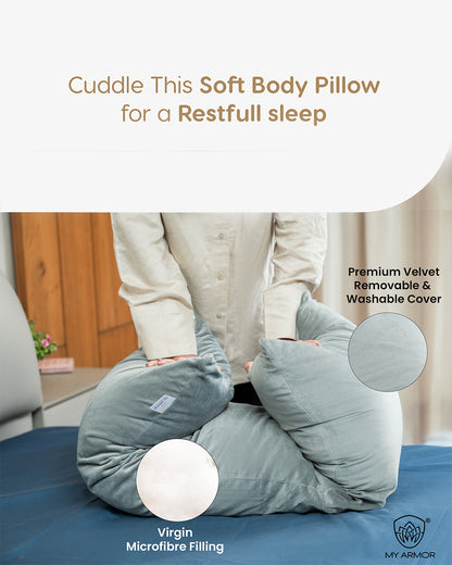 MY ARMOR Straight Pregnancy Pillow-Full Body-Grey-Microfibre-Premium Velvet Outer Cover-For Maternity