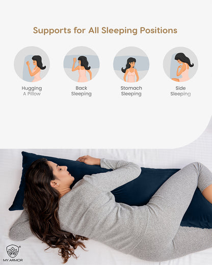 MY ARMOR Straight Pregnancy Pillow-Full Body-Navy Blue-Microfibre-Premium Velvet Outer Cover-For Maternity