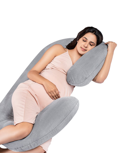 MY ARMOR C Shaped Pregnancy Pillow-Full Body-Grey-Microfibre-Premium Velvet Outer Cover-For Maternity