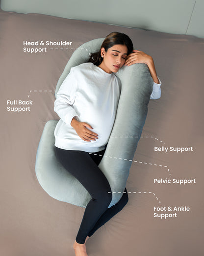 MY ARMOR C Shaped Pregnancy Pillow-Full Body-Grey-Microfibre-Premium Velvet Outer Cover-For Maternity