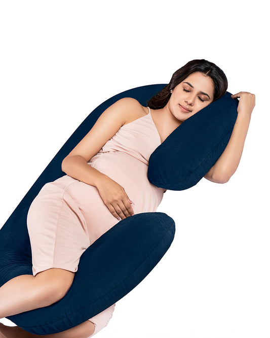 MY ARMOR C Shaped Pregnancy Pillow-Full Body-Navy Blue-Microfibre-Premium Velvet Outer Cover-For Maternity