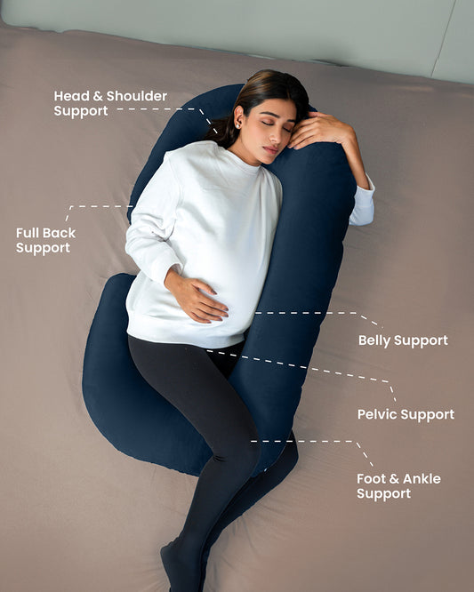 MY ARMOR C Shaped Pregnancy Pillow-Full Body-Navy Blue-Microfibre-Premium Velvet Outer Cover-For Maternity