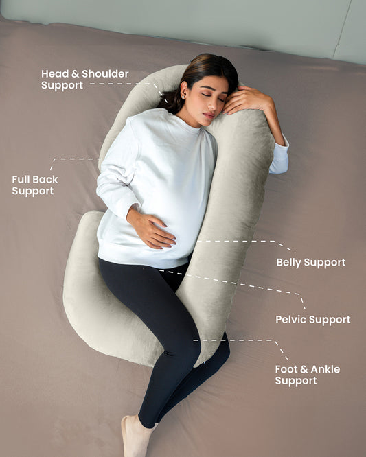 MY ARMOR C Shaped Pregnancy Pillow-Full Body-Cream-Microfibre-Premium Velvet Outer Cover-For Maternity