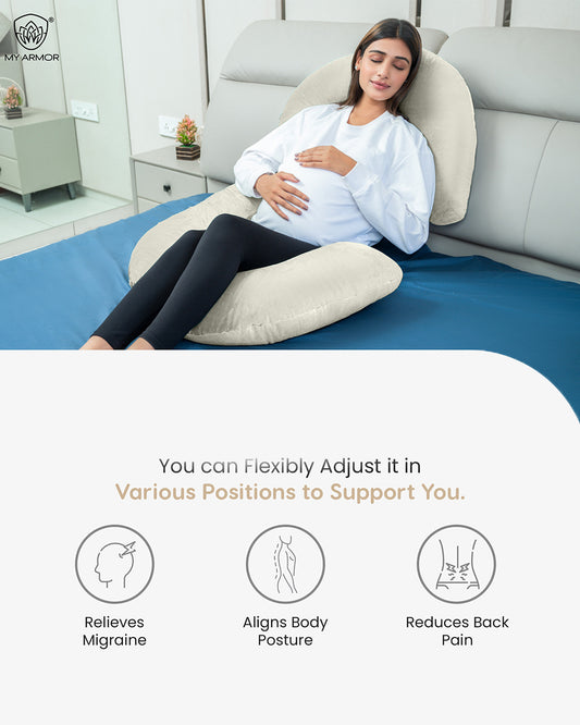 MY ARMOR C Shaped Pregnancy Pillow-Full Body-Cream-Microfibre-Premium Velvet Outer Cover-For Maternity