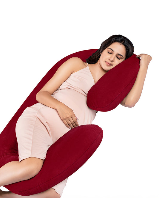 MY ARMOR C Shaped Pregnancy Pillow-Full Body-Maroon-Microfibre-Premium Velvet Outer Cover-For Maternity