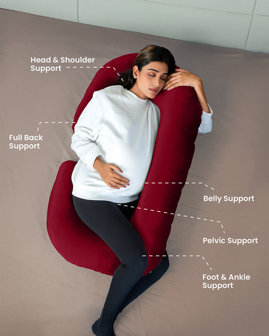 MY ARMOR C Shaped Pregnancy Pillow-Full Body-Maroon-Microfibre-Premium Velvet Outer Cover-For Maternity