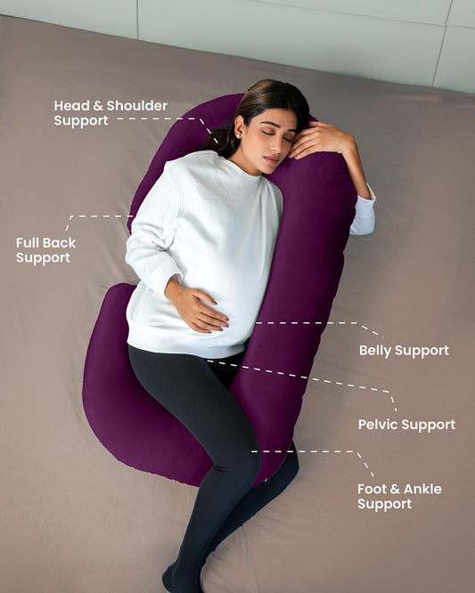 MY ARMOR C Shaped Pregnancy Pillow-Full Body-Purple-Microfibre-Premium Velvet Outer Cover-For Maternity