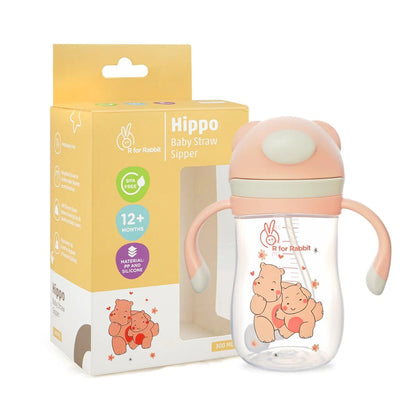 R for Rabbit Hippo Weighted Straw Sipper-With Flip Lid-Pink