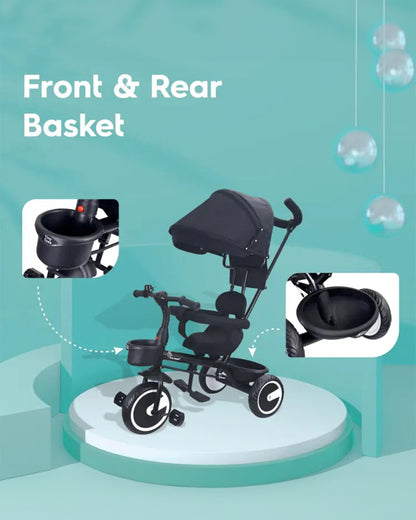 R for Rabbit Tiny Toes T30 Ace Tricycle-Bumper Bar-Adjustable Canopy-1.5Y to 5Y (Upto 25Kg)-Black