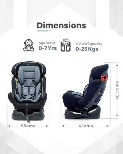 R for Rabbit Jack N Jill Grand-Baby Car Seat-Convertible (Front & Rear Facing)-Side Impact Protection-For 0 to 7Y (Upto 25Kg)-Black Grey