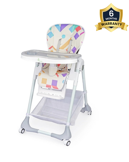 R for Rabbit Marshmallow Baby High Chair-7 Height Adjustments-Removable Double Meal Tray-6M to 5Y (Upto 20Kg)-Abstract White