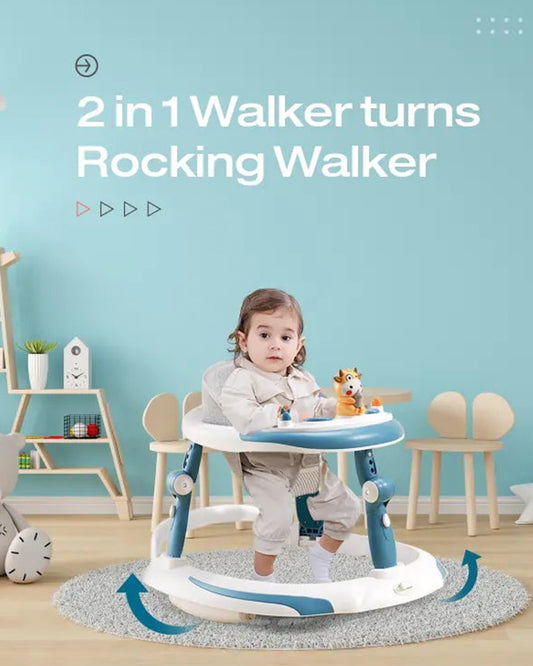 R for Rabbit Little Feet Plus Baby Walker-3 Level Height Adjustment-Converts to Rocker-6M to 18M (Upto 15Kg)-Blue