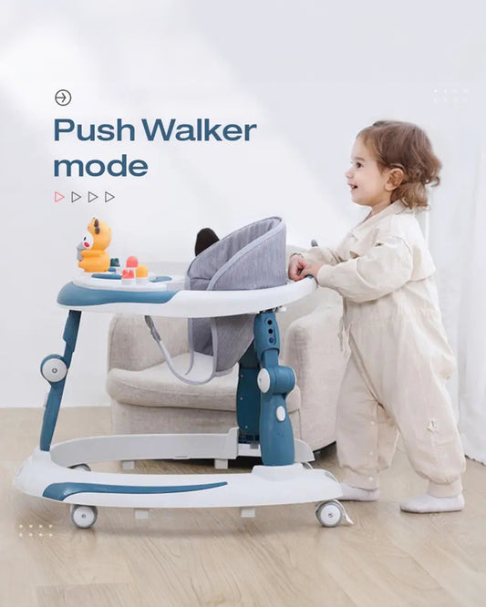 R for Rabbit Little Feet Plus Baby Walker-3 Level Height Adjustment-Converts to Rocker-6M to 18M (Upto 15Kg)-Blue