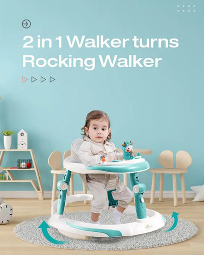 R for Rabbit Little Feet Plus Baby Walker-3 Level Height Adjustment-Converts to Rocker-6M to 18M (Upto 15Kg)-Green